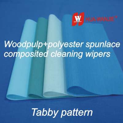 Polyester composite creped and embossed plain non-woven rolls and products